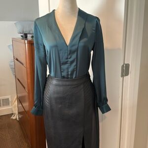 Lipsy forest green satin bodysuit blouse.